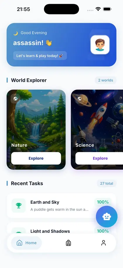 Nature and science topics in the Knowlina child dashboard